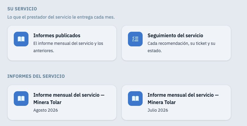 Portal del cliente, de solo lectura: informes publicados y seguimiento del servicio