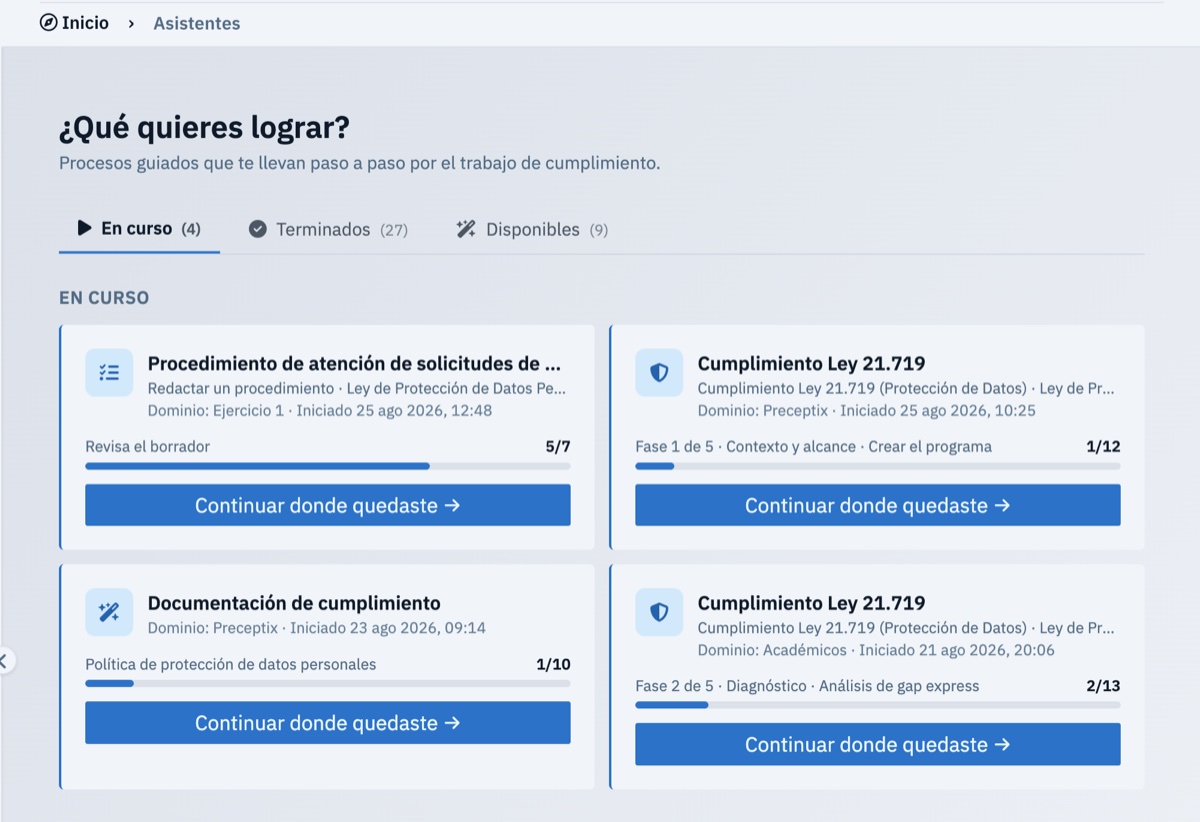 Asistentes del Conserje IA guiando la puesta en marcha del cumplimiento